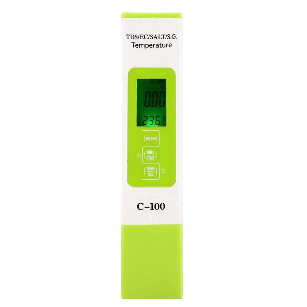 PH-metro multifunzionale 5 in 1 C-100/EC (conducibilità)/misuratore TDS/salinità (ppt)/rilevatore di tester di qualità dell'acqua di temperatura
