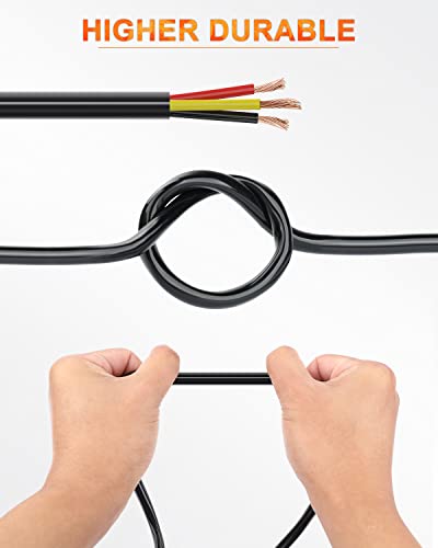 NAOEVO 16 Gauge Wire 3 Conductor Electrical Wire, 16 AWG Stranded PVC Cord, 12V Low Voltage/Tinned Copper/Flexible Cable for Automotive Wiring, Lamp Cord, Marine Cable (50FT)