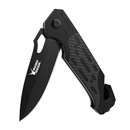Pocket Knife, Rush Deer Folding Knife with Clip, Glass Breaker, Seatbelt Cutter. EDC Knife Utility Knife for Hiking Camping Fishing Work Outdoor Etc. Unique Gifts for Men Women Dad Husband Boyfriend