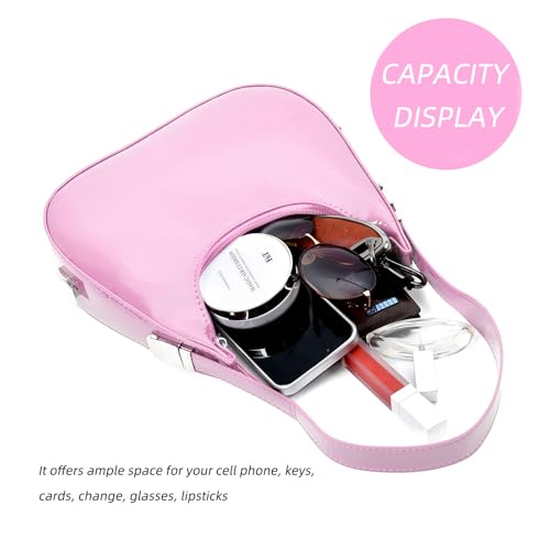 Image of Y2K Moon Bag Women's Crescent Shoulder Bag Retro Handbags Top Handle Patent Leather Cute Small Underarm Bag