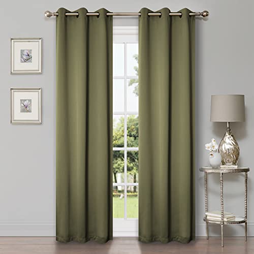 Superior Blackout Curtains, Room Darkening, Bedroom, Drapes, Kitchen, Living Room Window Accents, Sun Blocking, Thermal, 2 Pack, 6 Grommets, Solid Blackout Curtains, Set of 2, 42" x 84", Olive Green