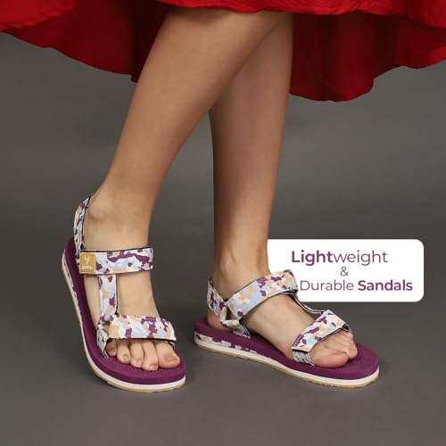 Image of YOHO EVA Sandals for Women | EVA sole | Comfortable cushioned sole with TPR base | Lightweight | Soft skin friendly straps | Adjustable straps | Velcro closure | Vibrant colour options