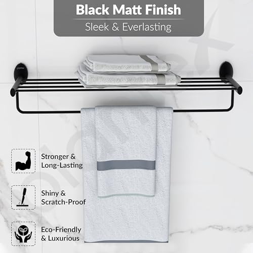 Image of Plantex 304 Grade Stainless Steel 24-Inch Towel Rack for Bathroom /Towel Rod /Towel Hanger Stand /Bathroom Accessories - Oreva (Black)