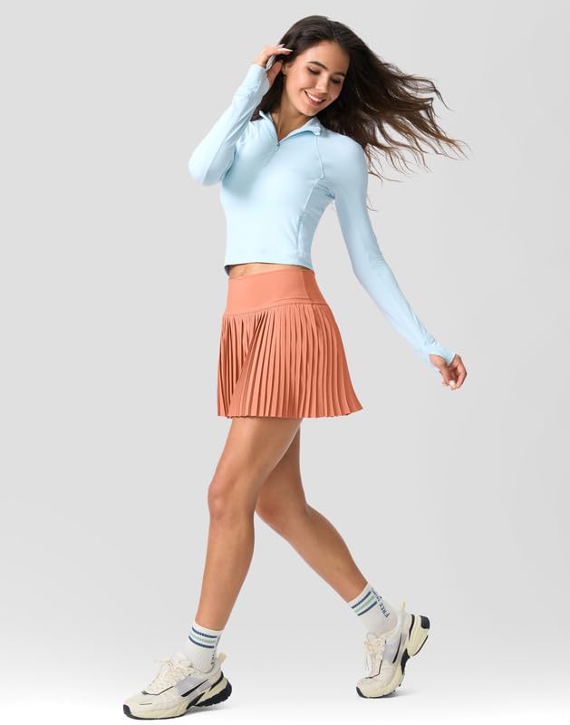 SANTINY Womens Pleated Tennis Skirt with Built-in Shorts & Pockets