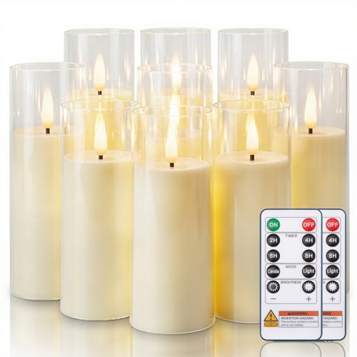 Image of Homemory Ivory Acrylic Flameless LED Candles, Battery Operated with Remote Control and Timer, Electric Fake Candles for Wedding, Home Decor, Set of 9