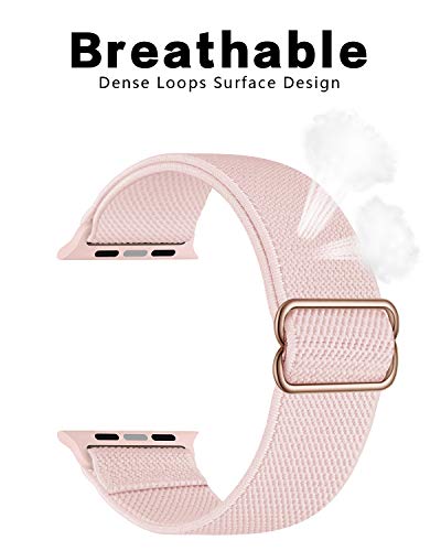 Image of AMANECER Stretchy Nylon Bands Compatible with Apple Watch Ultra 3 /2 /1 SE Series 11 /10 /9 /8 /7 /6 /5 /4, Adjustable Braided Elastic Sport Loop Rugged Straps for iWatch Women Men (Pink Sand, 44 /45 /46 /49MM)
