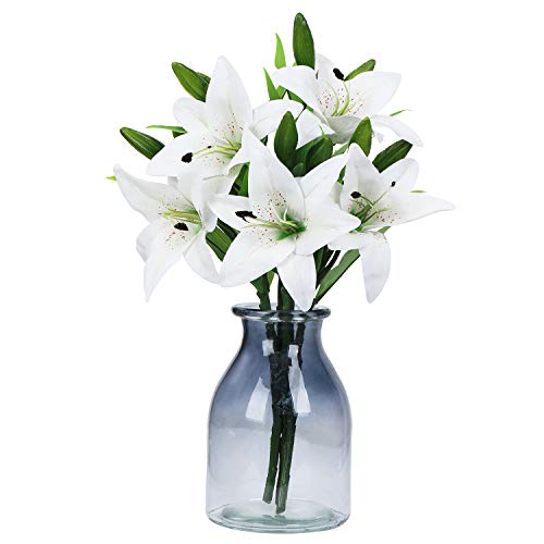 Jedaw Artificial Flowers Tiger Lily Real Touch Fake Flowers For Wedding Home Party Garden Shop Office Decoration Plastic Lily 5 Bouquets Faux Flowers. (White) #TOP3