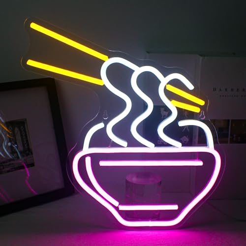 Horseneon Cartel de neón de ramen Luz de neón de fideos Luz de neón led rosa para pared de neón para restaurante Pub Hogar Bar Cocina Comedor Club Tienda japonesa de ramen Decoración de carteles