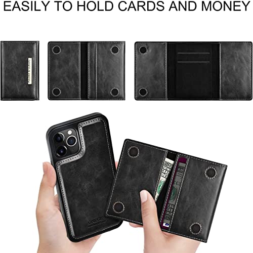 Image of PULOKA iPhone 12 /12 PRO Pu Leather Wallet Case Cover with 5 Card or Cash Slot Magnetic Detachable 2 in 1 Removable Smart Case - Black