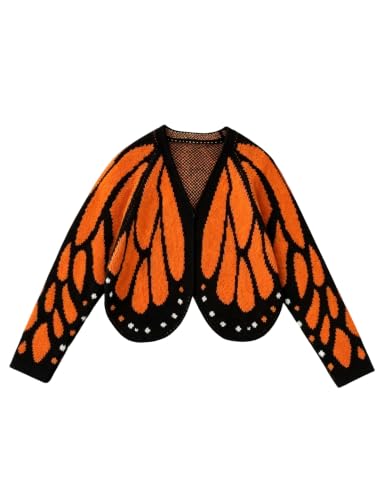 Image of Women's Monarch Butterfly Wing Cropped Cardigan Sweater Halloween Costume