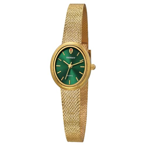 BERNY Vintage Gold Watches for Women, Elegant Oval Women's Wrist