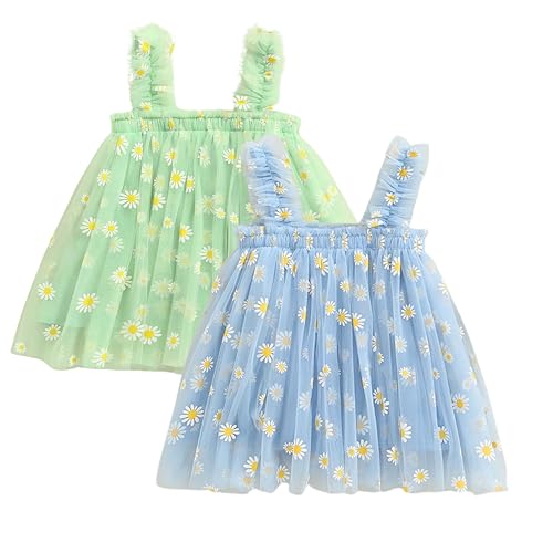 Image of TotzTouch Baby Girls Knee-Length Dress | Frock Cami Strap Flared Printed Net Sleeveless Gown