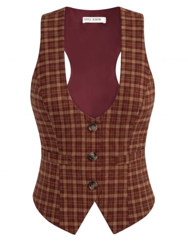 Image of GRACE KARIN Women's Suit Vest Top, Dressy Casual Sleeveless Button Waistcoat, Fromal Steampunk Blazer for Work Office