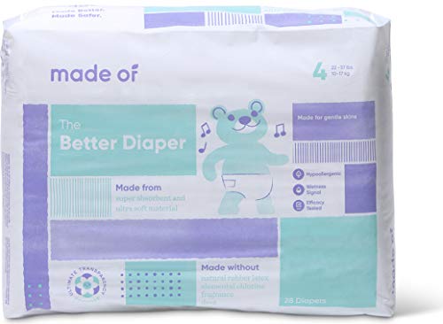 MADE OF Baby Diapers Size 2-10 Hour Absorbent Diapers, Diapers Sensitive Skin, Hypoallergenic Diapers, Unscented Diapers, Pediatrician and Dermatologist Tested, Up to 10 pounds (Size 4)