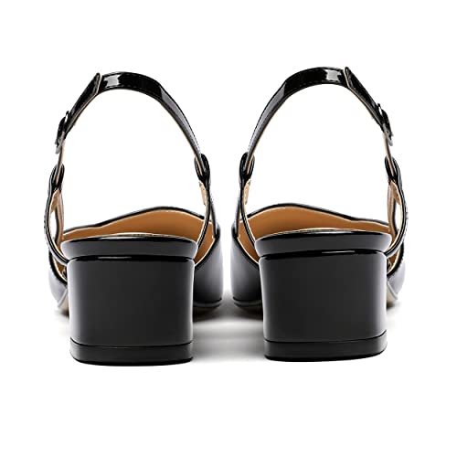 WAYDERNS Women's Pointed Toe Patent Slingback Ankle Strap Chunky Low Heel Pumps Business Work Dress Shoes 1.5 Inch4