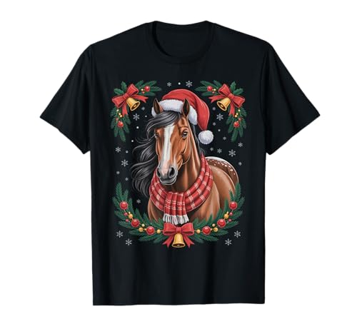Christmas Horse Lover Festive Holiday Winter Art Camiseta