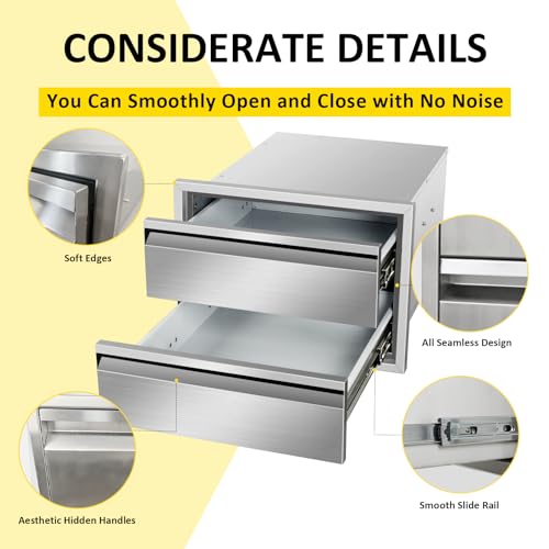 Image of Outdoor Kitchen Drawers 18 inch W x 13 inchH x 21 inchD Triple BBQ Drawers Stainless Steel Built-in Drawer for Outdoor Kitchen Island, Patio Grill Station