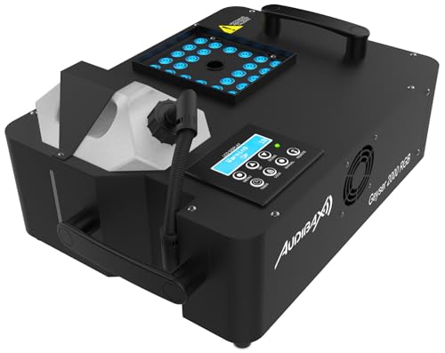 Audibax Smoke Geyser 2000 RGB - Maquina de Humo con Iluminación - Maquina de Niebla con Mando a Distancia - Potencia de 2000W - Capacidad 2,5 L - Humo/Minuto de 700m3 - Montaje Vertical y Horizontal
