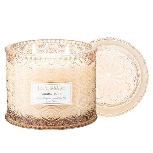 LA JOLIE MUSE Vanilla Bomb Candle – Lemon Zest, Fressia & Patchouli | 12 oz Large 2-Wick Soy Wax Candle | 60 Hours Clean Burn | Gift-Ready for Hosts | Elegant Home Décor
