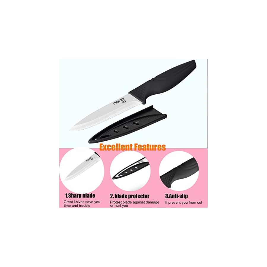 Steak Knives set of 6, Nano ID Ceramic Stake Knife Sharp Ceramic Knife Perfect Festival Present (black)