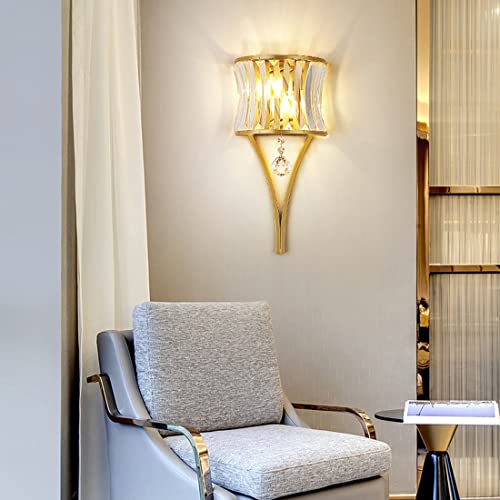 Image of Modern Crystal Wall Light Gold Crystal Wall Sconces Light Mid-Century Vanity Light Indoor Elegant Glass Wall Lighting Fixtures for Bedroom Living Room Hallway Entryway