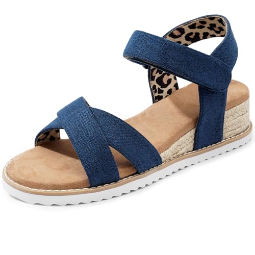 Image of Dodow Womens Espadrilles Wedge Sandals Closed Toe Mid Heel Ankle Strap Dress Sandals