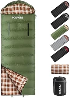 Poepore Cotton Flannel Sleeping Bag with Pillow Lightweight 3-4 Season for Adult Single XL Warm Wearable Sleeping Bag Waterproof for Summer Camping Hiking with Compression Sack