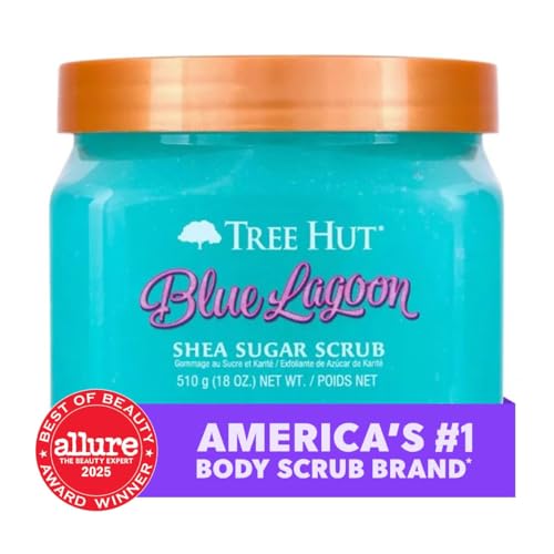 Image of Tree Hut Blue Lagoon Shea Sugar Scrub, Exfoliating, Hydrating & Moisturizing Body Scrub with Shea Butter & Nourishing Essential Oils, Smooth & Soften Skin, 18 oz