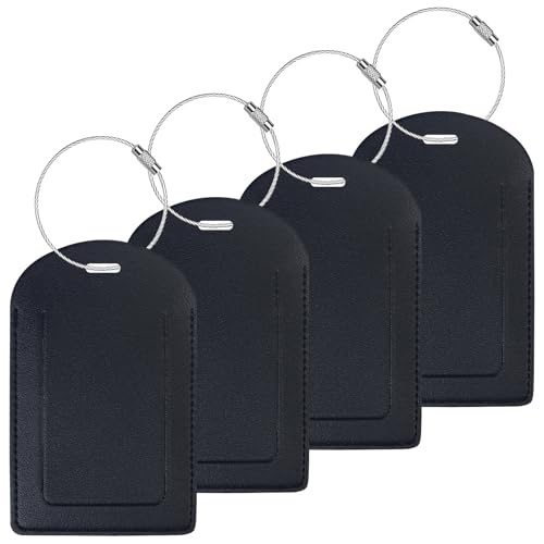 Gloppie 4-Pack Luggage Tags TSA Approved Luggage Tag for Suitcase PU Leather Suitcase Travel Tags with Secure Privacy Cover Black