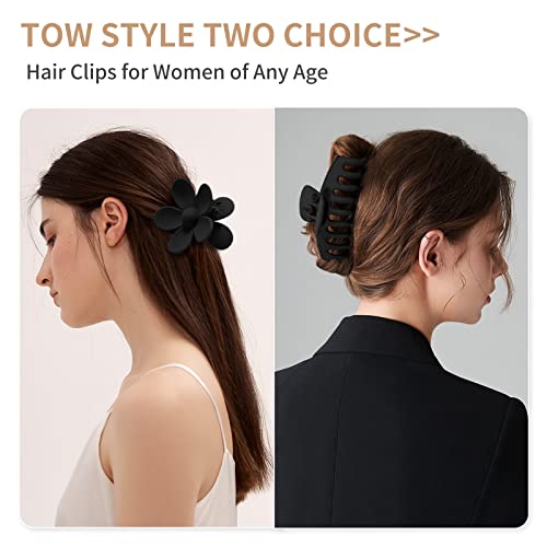 Black Big Small Hair Claw Clips For Women, 6 Pcs Flower Butterfly Banana Hair Clips For Thick Thin Hair, Matte Strong Hold Nonslip Fashion Cute Hair Accessories, 6 Styles #TOP4