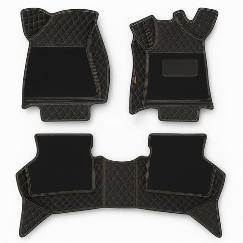 Image of NCEHEAL Premium 7D Car Floor Mat for XUV 7XO Custom Fitted, Luxury Car Foot Mats Compatible with Mahindra XUV 7XO, Set of 3 Pcs, 100% Waterproof and Washable, Classic Black with Beige Thread