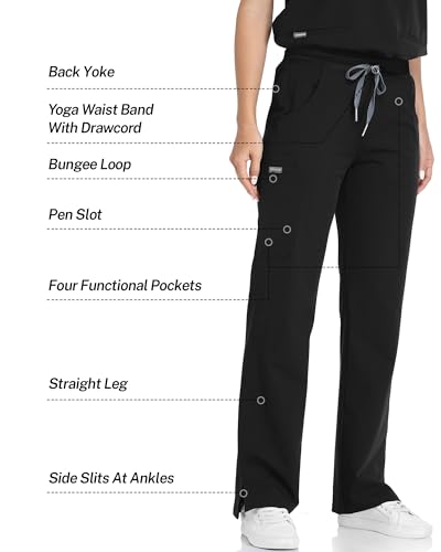 Image of COMENII Scrubs for Women, Knit Yoga Waistband Straight Leg Cargo Pants, Classic Fit Womens Scrubs Pants