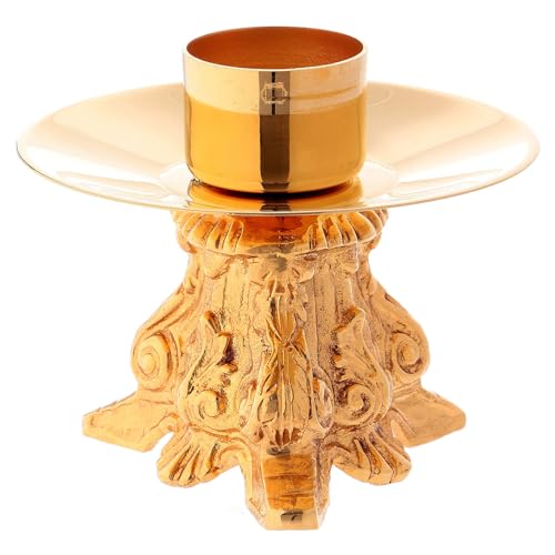 Gold Plated Brass Candlestick with Decorated Base