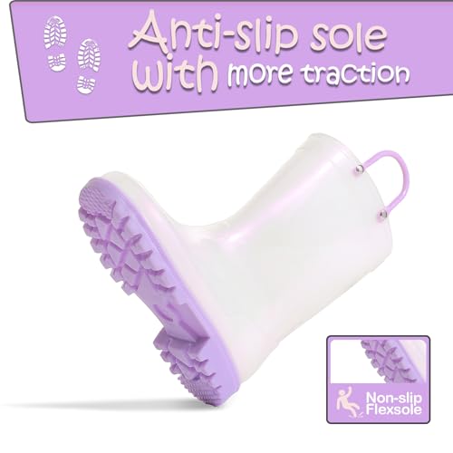 K KomForme Kids Girls & Boys Rain Boots with Easy-on Handles Waterproof Outdoors4