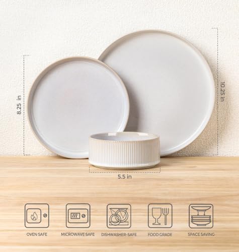 Image of TheTerra Ceramic Dinnerware Set for 6, 18-Piece Plates and Bowls Set