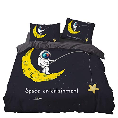ZBCN Juego de ropa de cama, funda nórdica temática de astronauta, Galaxy Astronauta en el espacio, juego de ropa de cama de microfibra para adultos y niños + 2 fundas de almohada (D, 260 x 220 cm)