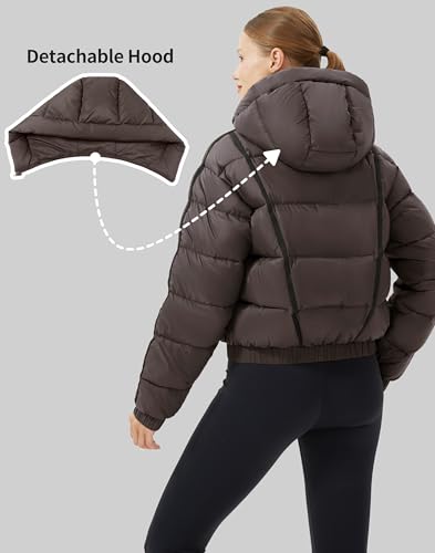 Chic Brown Cropped Puffer Jacket for Women - Warm & Lightweight with Hood by Pioneer Camp - Image 3
