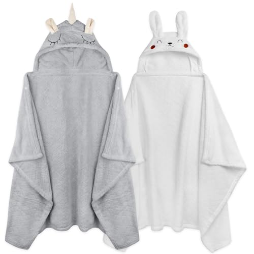 Image of FUBANRAY Toddler Bath Towel Hooded Kids Towels Baby Bath Towels for Boy Girl 0-5 Year, 2-Pack Thick Absorbent Toddler Towels with Hood Kids Bath Towel, Large 50''x32'' Baby Hooded Towel for Kids