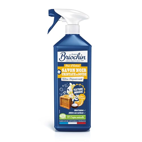 JACQUES BRIOCHIN - Mousse Dégraissante Cuisine -Savon Noir et Cristaux de Soude - Dégraisse - 99%d'Ingrédients d'Origine Naturelle - Certifié Ecocert - Fabriqué En France - 750mL