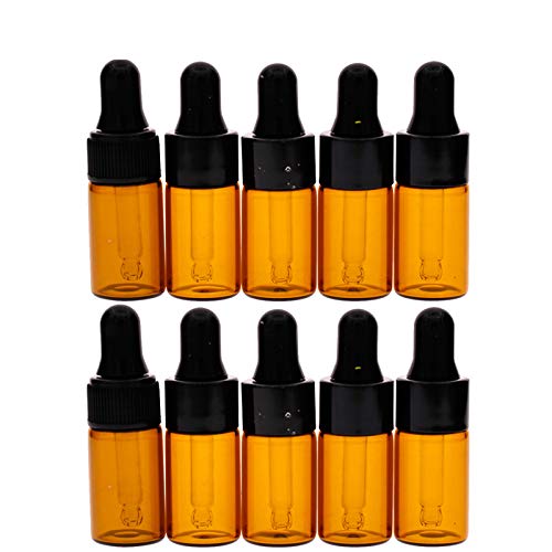 CALISTOUK Lot de 10 pcs de Flacons en Verre Vide Ambre Petit Flacon Compte Goutte Flacon Liquide de l’Huile Essentielle, 3ml