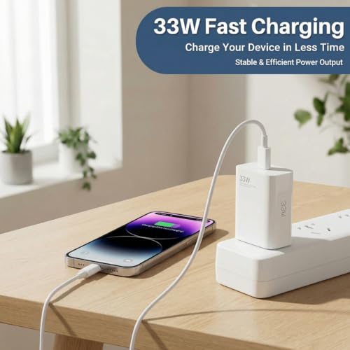 Image of 33w PD PPS Rapid Fast Charging Adapter Type-C Compatible with Nothing Phone 4 /4(a) /4(a) pro (2026) /3a Pro /3a /3 /2a plus /2a /2 /1Phone| High Speed Charger | Original Charging Speed (White)