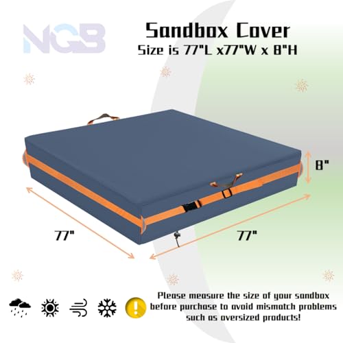 Image of Outdoor Sandboxes Cover,600D Waterproof Oxford Fabric with Two Reflective Carrying Handles and a Loop of 8.1 Metre Webbing Carabiners,Elasticated Drawstring at The Bottom.77 L x 77 inch W x 8 inch H,Grey.