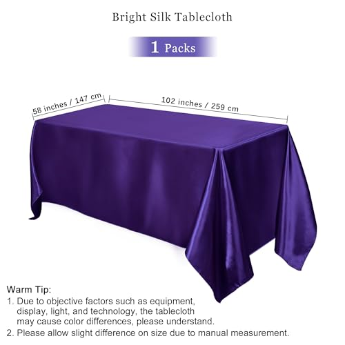 Image of TURSTIN 1 Pack Dark Purple Satin Tablecloth 102 x 58'' Overlay Table Cover