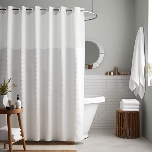 VIUOON No Hook Shower Curtain Set with Snap in Fabric Liner, Waffle Weave Hotel Grade Bath Shower Curtain - See Through Top Window, Waterproof & Washable, White 71W x 74H VIUOON No Hook Shower Curtain Set with Snap in Fabric Liner, Waffle Weave Hotel Grade Bath Shower Curtain - See Through Top Window, Waterproof & Washable, White 71W x 74H