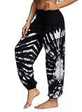 Modasua Damen Yogahose Lang Pumphose Lose Haremshose Jogginghose Trainingshose Sporthose Hippie Hose Pluderhose für Sport Yoga Tanz Jogging,Schwarz,m
