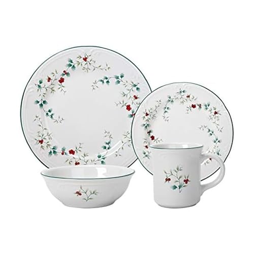 Pfaltzgraff 5072007 Winterberry Holiday 16 Piece Dinnerware Set Service for 4 White