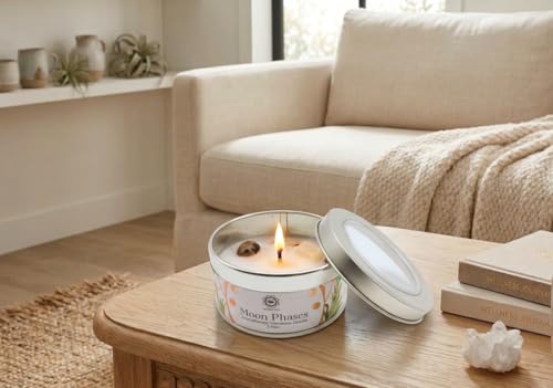 Green Tree Spiritual Cleansing Scented Candle with Black Tourmaline and Sandalwood 70g – Energy Purification, Relaxation and Protection – Natural Candle (Moon Phases + Moonstone + Ylang Ylang)