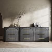 BELLEZE 65 Inch Modular Fluted Buffet Cabinet with Storage, Symmetrical Arc Accent Sideboard Large Console Table for Dining Room, Kitchen, and Living Room (Camel)