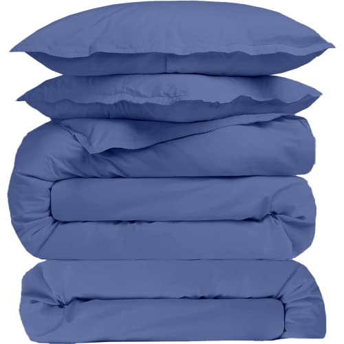 Kotton Culture 4 Piece Bed in a Bag Set 100% Egyptian Cotton 600 Thread Count Duvet Cover Pillow Shams & Fitted Sheet with Extra Deep Pocket Soft Bedding (Queen, Light Blue)
