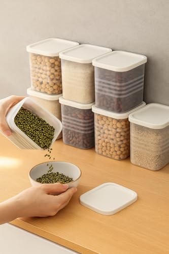Image of Plastic Storage Containers Set for Kitchen | Leak-Proof Durable and Space-Saving | Pantry Organizers for Kitchen | Fridge Storage Boxes | Fridge Storage Containers (800 ML, Pack of 6) White